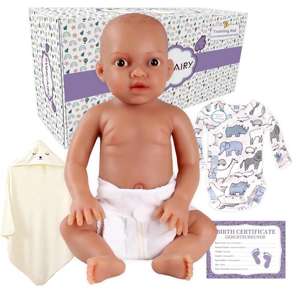 Pupo Reborn Silicone 43cm 2,85kg Neonato Afroamericano Realistico con Occhi Aperti