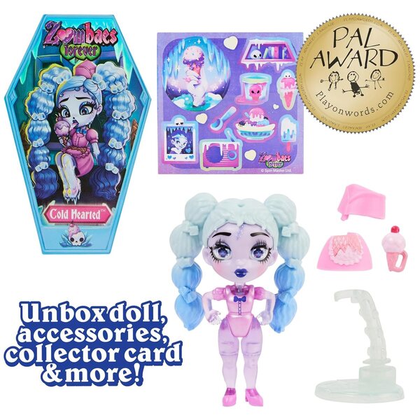 Zombaes Forever: Pupa Zombie da Collezione con Accessori e Bara, 8,9 cm