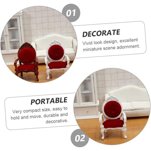 GALPADA Mini Sedia in Legno con Braccioli Set 2 Pezzi per Case delle Bambole e Decorazioni