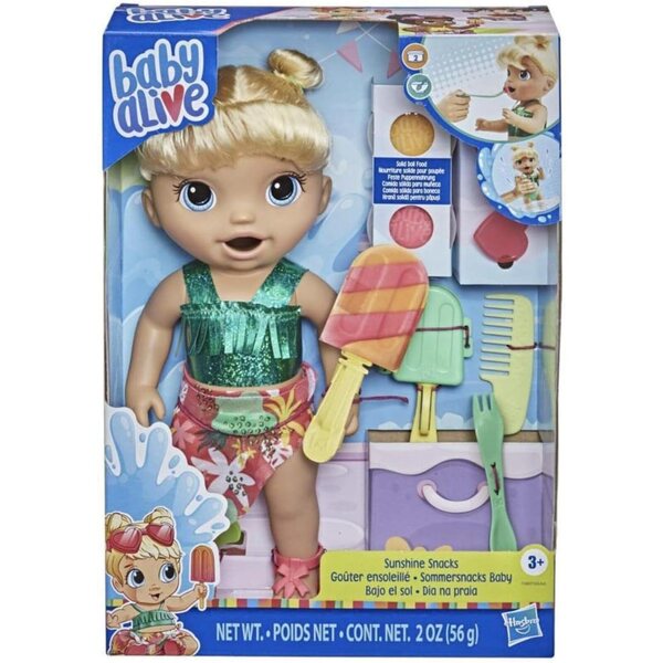 Baby Alive Sunshine Snacks Blonde mit Sommerzubehör und Wasserspielzeug