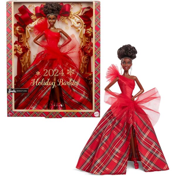 Barbie Holiday 2024 Elegantes Sammel-Poupée im rot karierten Kleid