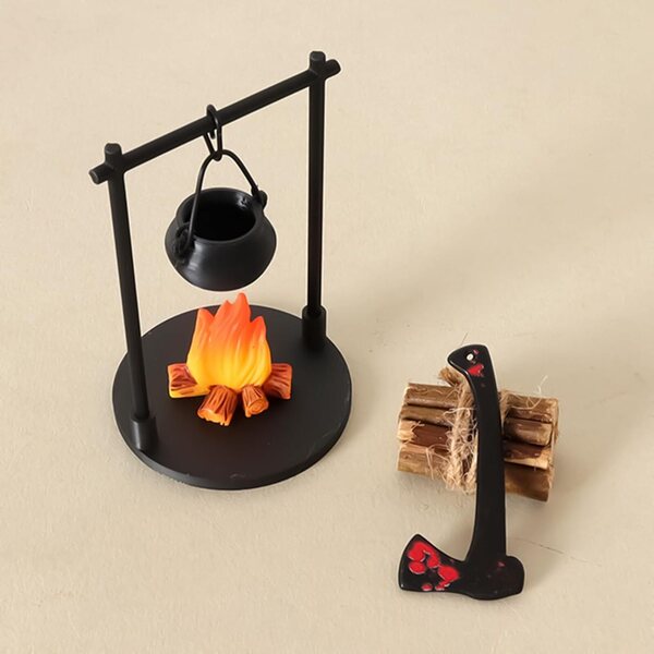 Miniatur-Lagerfeuerset mit Teekanne und dekorativem Zubehör für den Feengarten