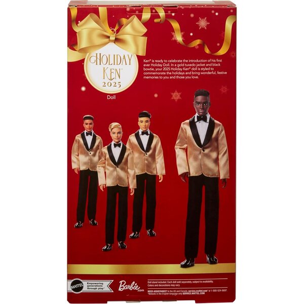 Barbie Ken 2025 Weihnachts-Sammelpuppe mit eleganter goldener Jacke und dunkelbraunem Haar
