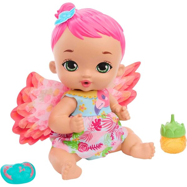 Mattel MY GARDEN BABY Flamingo: Interaktive Puppe mit Flügeln und Jasminduft, inklusive Zubehör