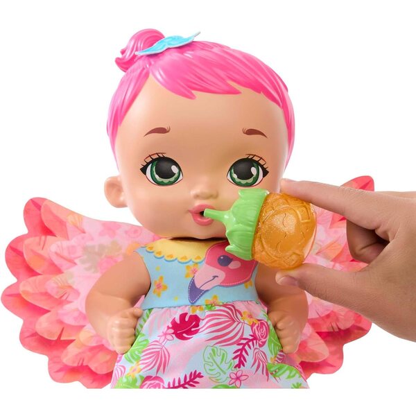 Mattel MY GARDEN BABY Flamingo: Pupa interattiva con ali e profumo di gelsomino, accessori inclusi