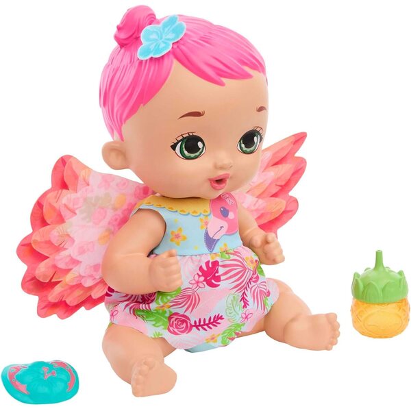 Mattel MY GARDEN BABY Flamingo: Pupa interattiva con ali e profumo di gelsomino, accessori inclusi