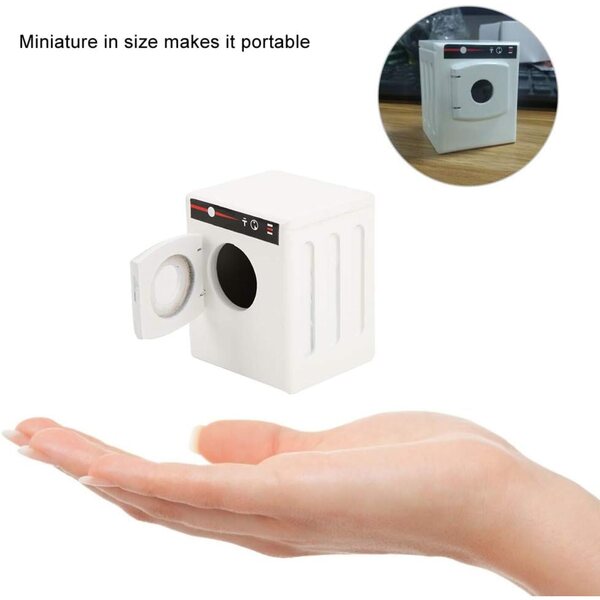 Lavatrice in Miniatura 1:12 in Legno Bianca per Casa delle Bambole - Portatile e Decorativa
