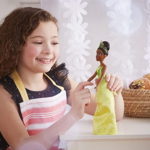 Disney Prinzessin Tiana Puppe mit Glitzerkleid und Accessoires für Kinder ab 3 Jahren