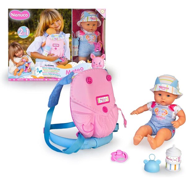 Nenuco Mateo 35 cm con 2 in 1 Bamboletrage che diventa amaca, accessori inclusi