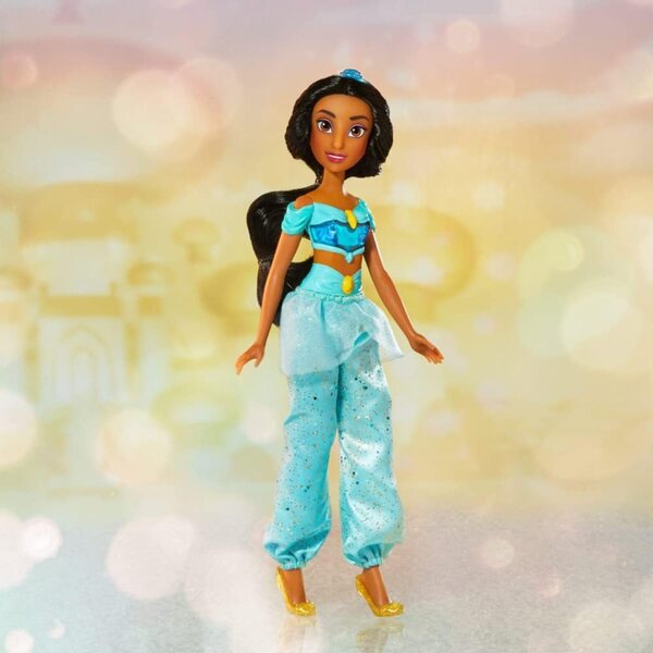 Bambola Disney Principessa Jasmine con Abbigliamento Glitterato e Accessori, Gioco per Bambini 3+