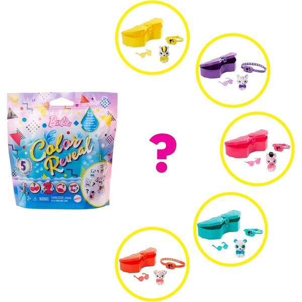Barbie Color Reveal Tiere Mono Mix mit 5 Überraschungen – Spiel für Kinder ab 3 Jahren