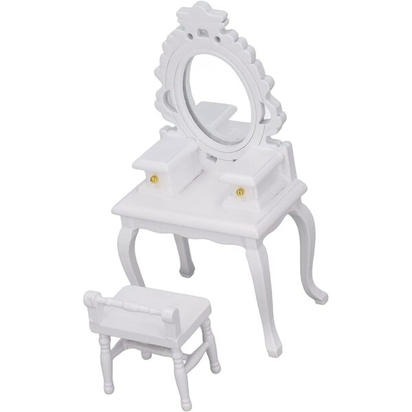 Picysa Tavolo da Toeletta Miniatura 1:12 con Sgabello in Legno per Casa delle Bambole