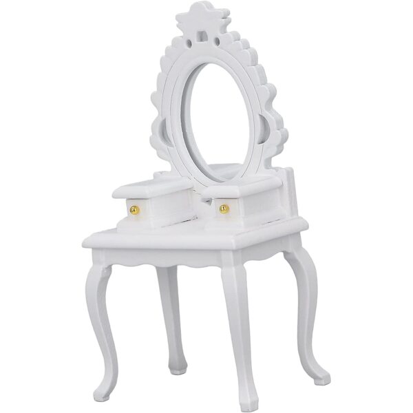 Picysa Tavolo da Toeletta Miniatura 1:12 con Sgabello in Legno per Casa delle Bambole