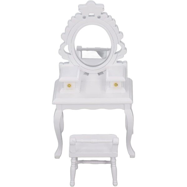 Picysa Tavolo da Toeletta Miniatura 1:12 con Sgabello in Legno per Casa delle Bambole
