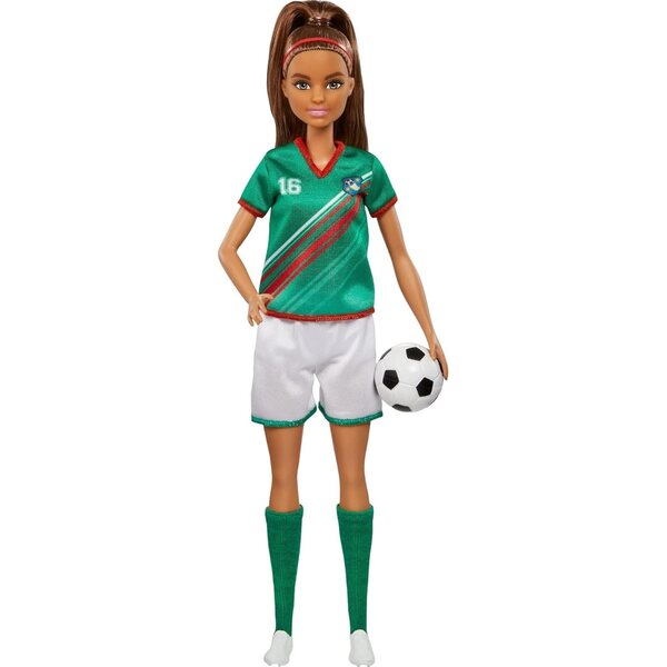 Barbie-Fußballspielerin mit bunter Uniform und Sportzubehör, perfektes Geschenk ab 3 Jahren