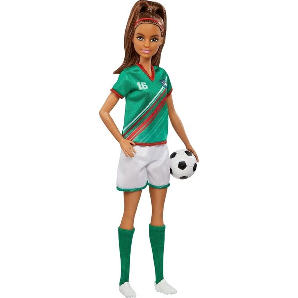 Barbie-Fußballspielerin mit bunter Uniform und Sportzubehör, perfektes Geschenk ab 3 Jahren
