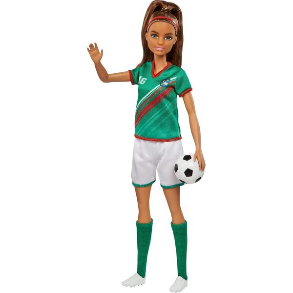 Barbie-Fußballspielerin mit bunter Uniform und Sportzubehör, perfektes Geschenk ab 3 Jahren