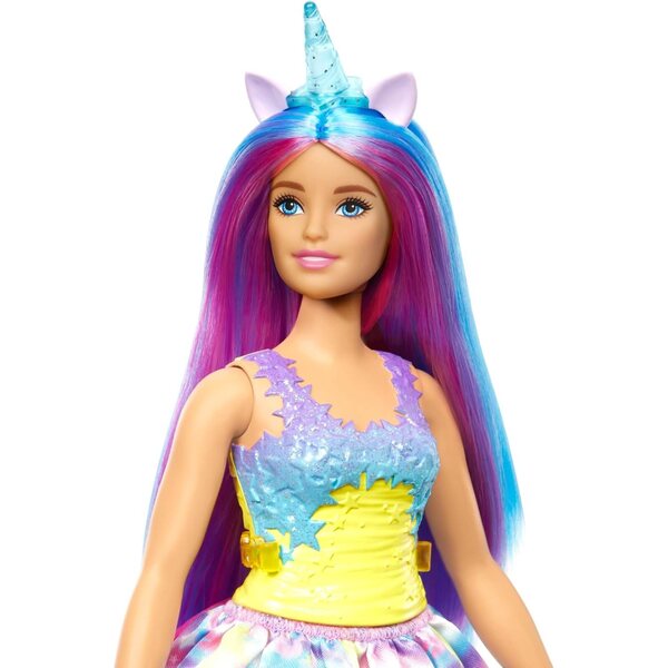 Barbie Dreamtopia Einhorn-Prinzessin mit blauen und lila Haaren, Regenbogenkleid