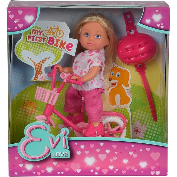 Simba Evi Love My First Bike 12cm – Puppe mit Fahrrad und Helm, ab 3 Jahren