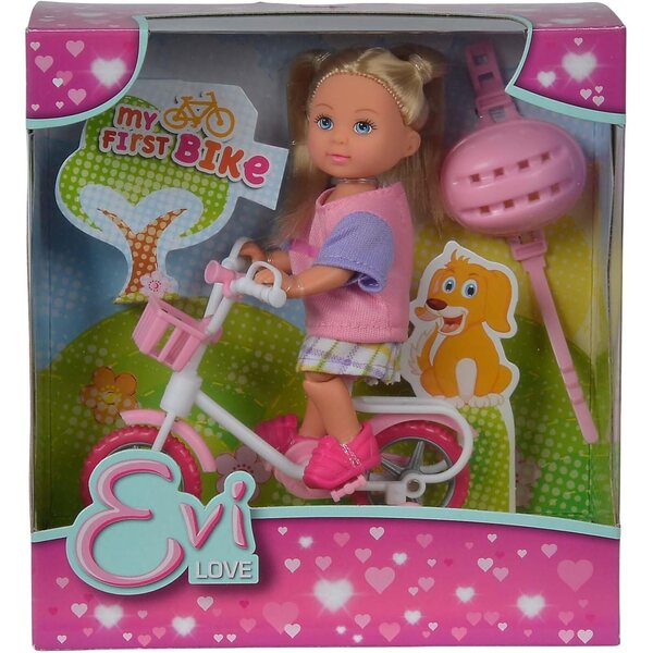 Simba Evi Love My First Bike 12cm – Puppe mit Fahrrad und Helm, ab 3 Jahren