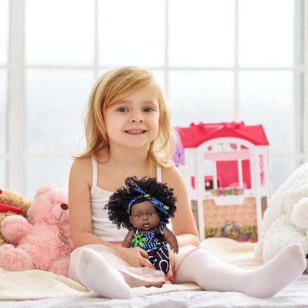 8 Zoll große afroamerikanische Babypuppe – realistische Puppe mit komplettem Kleidungsset