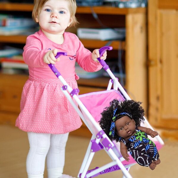 8 Zoll große afroamerikanische Babypuppe – realistische Puppe mit komplettem Kleidungsset