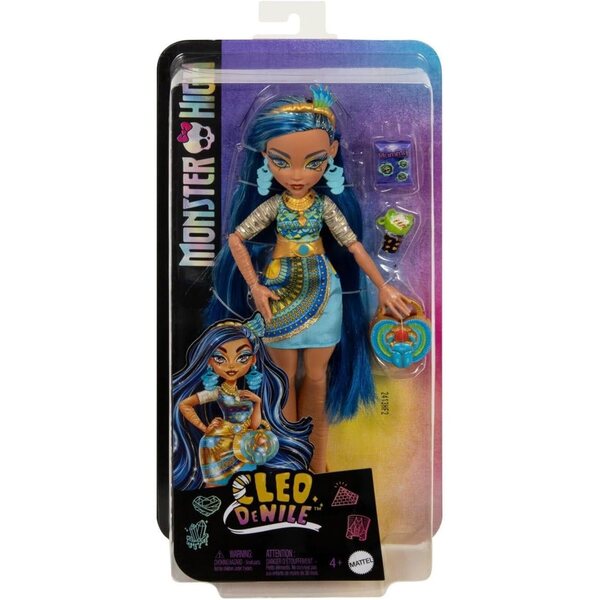 Monster High Cleo DeNile Puppe mit Outfit und Snack-Zubehör – 11 Gelenke
