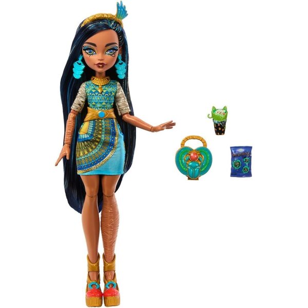 Monster High Cleo DeNile Puppe con Outfit e Accessori Snack - 11 Articolazioni
