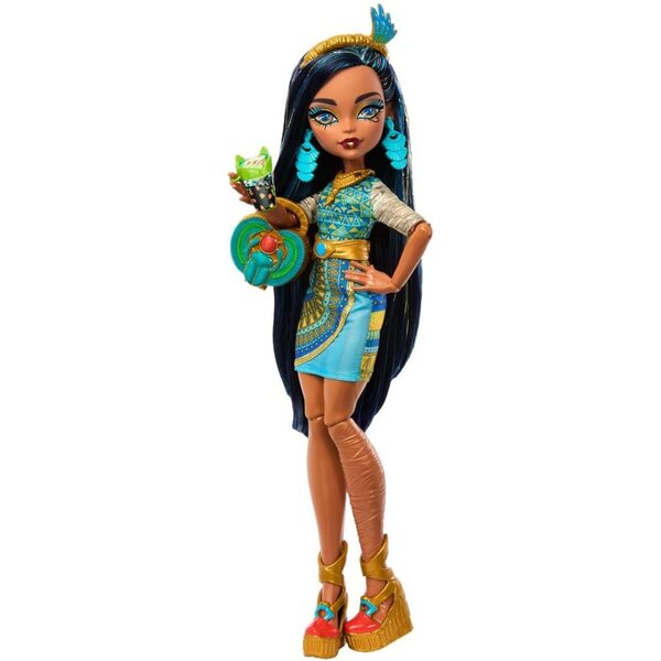 Monster High Cleo DeNile Puppe con Outfit e Accessori Snack - 11 Articolazioni