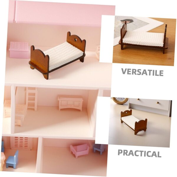 Ifundom Mini Letto Singolo in Legno Robusto per Casa delle Bambole 13x6x6 cm