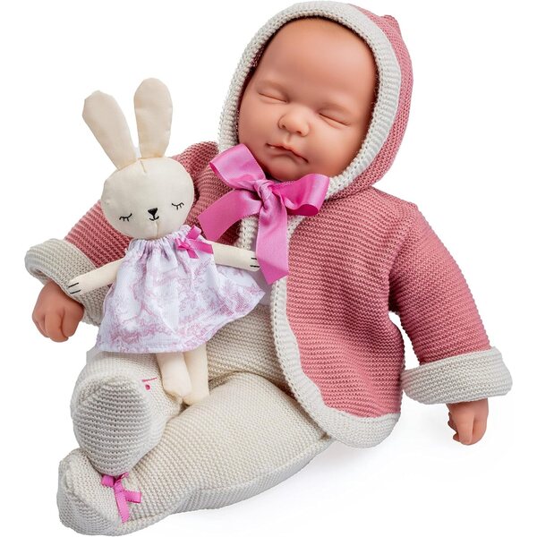 JC Toys Pupa Vintage 43 cm mit weichem Körper, gestrickter Kleidung und rosa und beige Accessoires