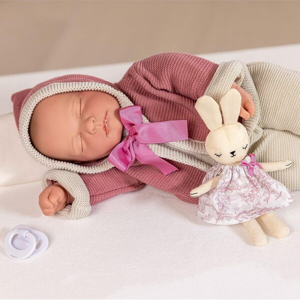 JC Toys Pupa Vintage 43 cm mit weichem Körper, gestrickter Kleidung und rosa und beige Accessoires