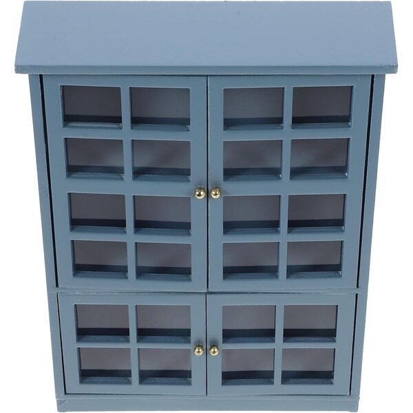 KOMBIUDA Mini Mobiletto in Legno per Casa delle Bambole, 4 Ante, Azzurro, 18x12x3,5 cm