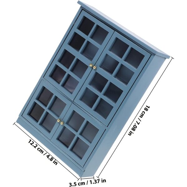 KOMBIUDA Mini Mobiletto in Legno per Casa delle Bambole, 4 Ante, Azzurro, 18x12x3,5 cm