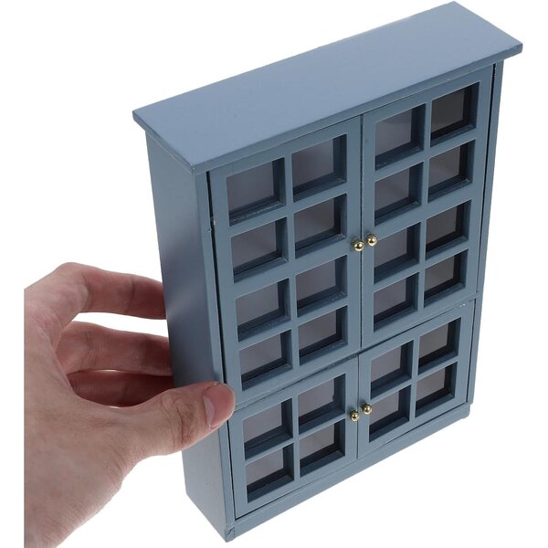 KOMBIUDA Mini Mobiletto in Legno per Casa delle Bambole, 4 Ante, Azzurro, 18x12x3,5 cm