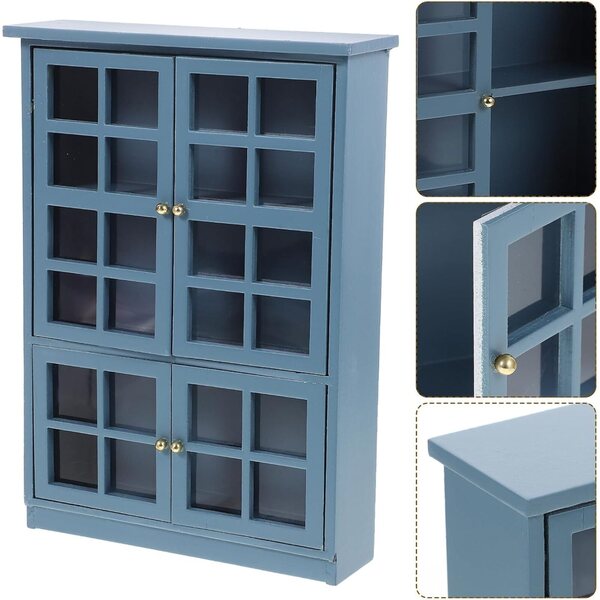 KOMBIUDA Mini Mobiletto in Legno per Casa delle Bambole, 4 Ante, Azzurro, 18x12x3,5 cm