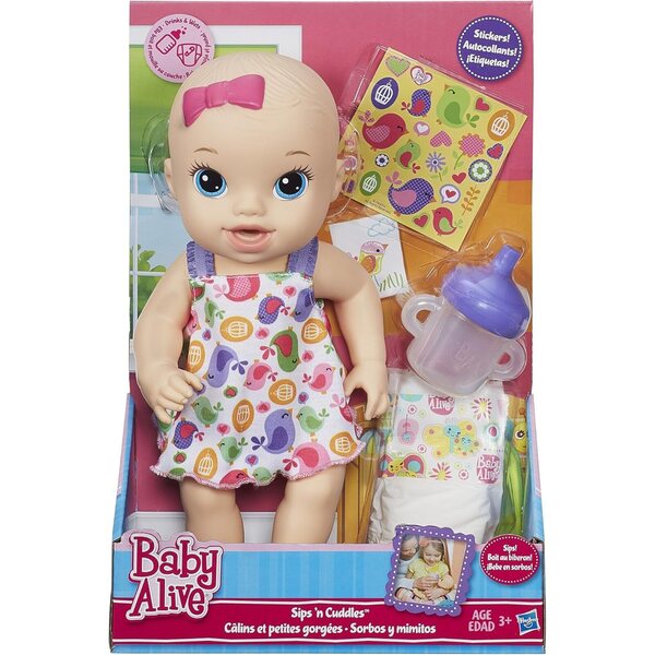 Baby Alive Sips 'n Cuddles trinkende und nässende Puppe im blonden Kleid