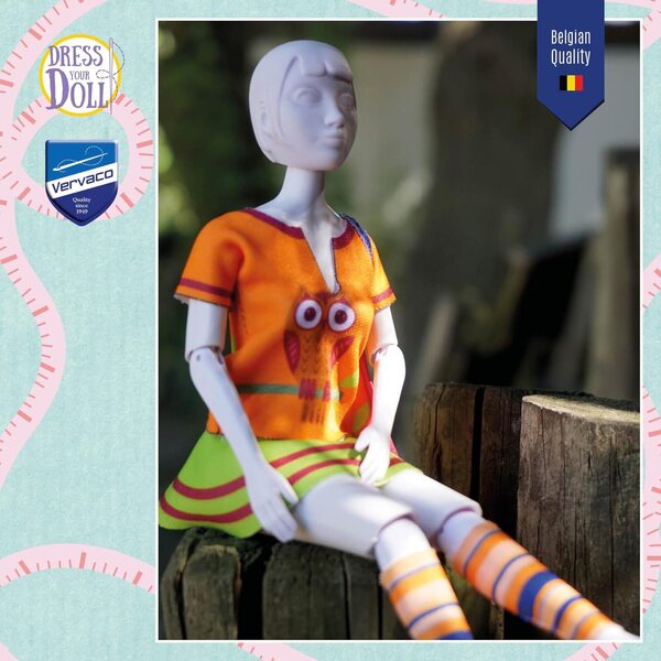 Dress Your Doll Nähset für Kinder mit Stoff und Schnittmuster für Puppenkleidung 30x39 cm