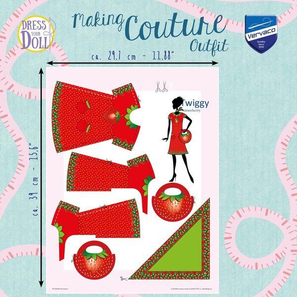 Vervaco Couture Outfit Twiggy Strawberry Nähset für Modepuppen, 29 cm