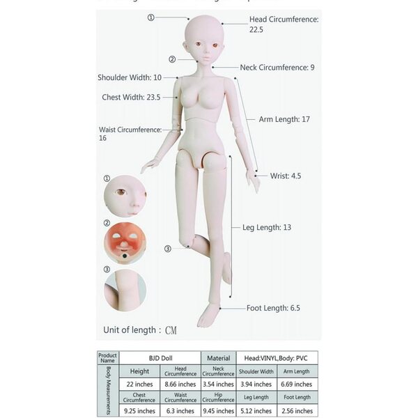 AMITD BJD-Puppe, 1/3, groß, 56 cm, mit 31 beweglichen Gelenken und manuellem Make-up