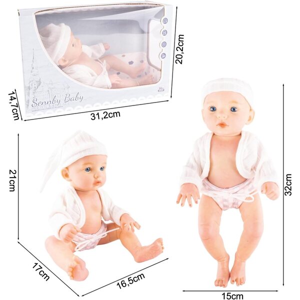 MalPlay Babypuppe 32 cm waterdicht met verwijderbare kleding, ideaal voor kinderen vanaf 3 jaar