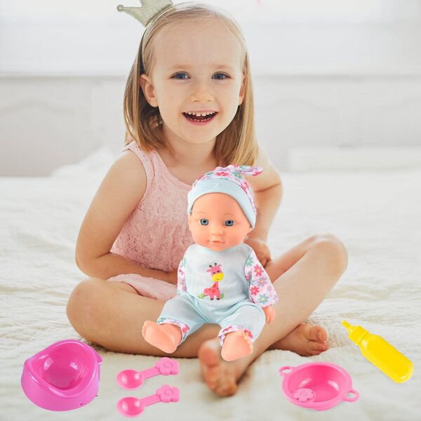 MalPlay Babypuppe 29 cm met kleertjes, potje, flesjes en accessoires, educatief spel 3+