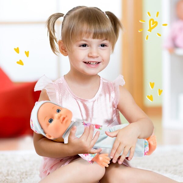MalPlay Babypuppe 29 cm met kleertjes, potje, flesjes en accessoires, educatief spel 3+