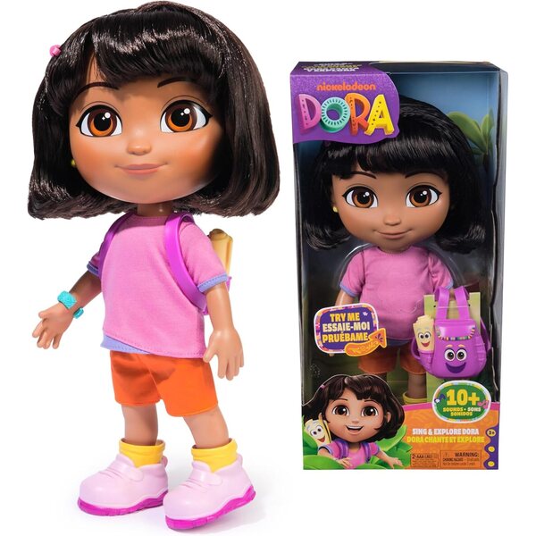 Dora Sing & Explore Puppe 30 cm mit Musik, Geräuschen und zweisprachigem Zubehör