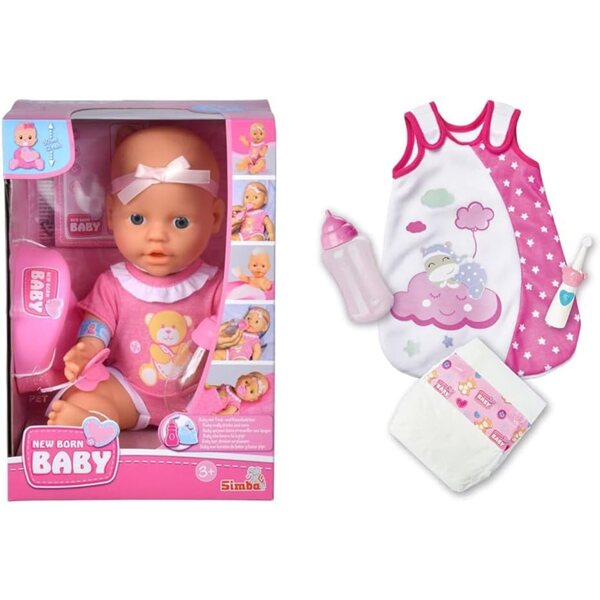 Simba New Born Babypuppe mit Trinkfunktion und Laura Goodnight Set für Kinder