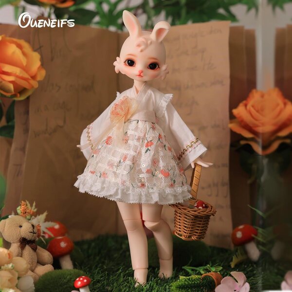 Oueneifs Tsuk BJD Puppe 1/6 Kaninchen mit Rock und weiten Ärmeln aus Harz