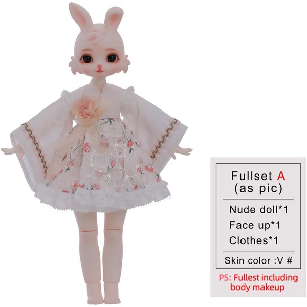 Oueneifs Tsuk BJD Puppe 1/6 Kaninchen mit Rock und weiten Ärmeln aus Harz