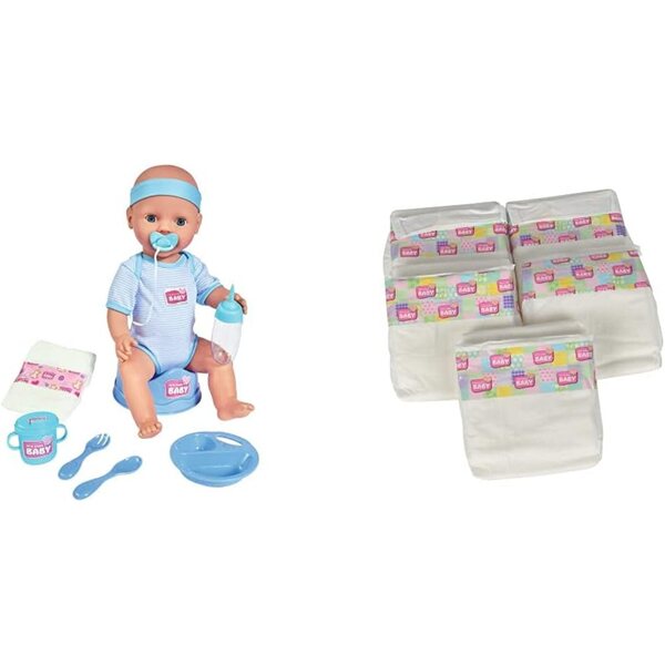 Ανδρική κούκλα Simba New Born Baby 43 cm με διαδραστικές λειτουργίες και 5 Windeln