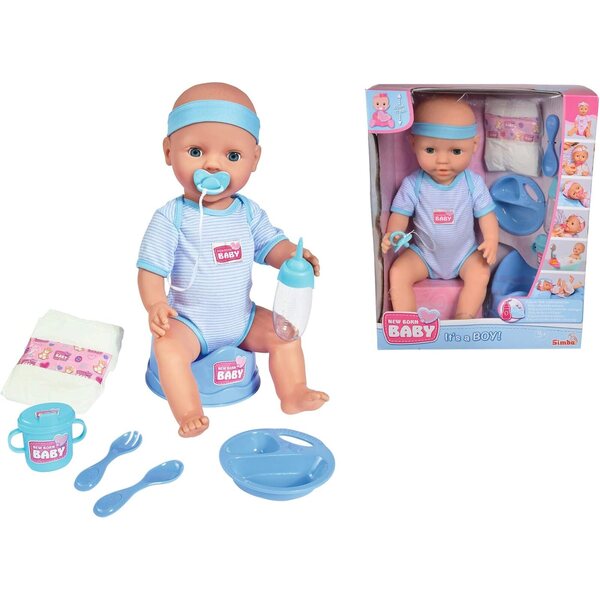 Simba New Born Baby Pupazzo Maschio 43 cm con Funzioni Interattive e 5 Windeln