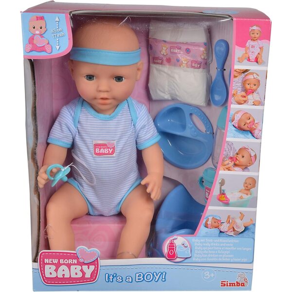 Simba New Born Baby Pupazzo Maschio 43 cm con Funzioni Interattive e 5 Windeln
